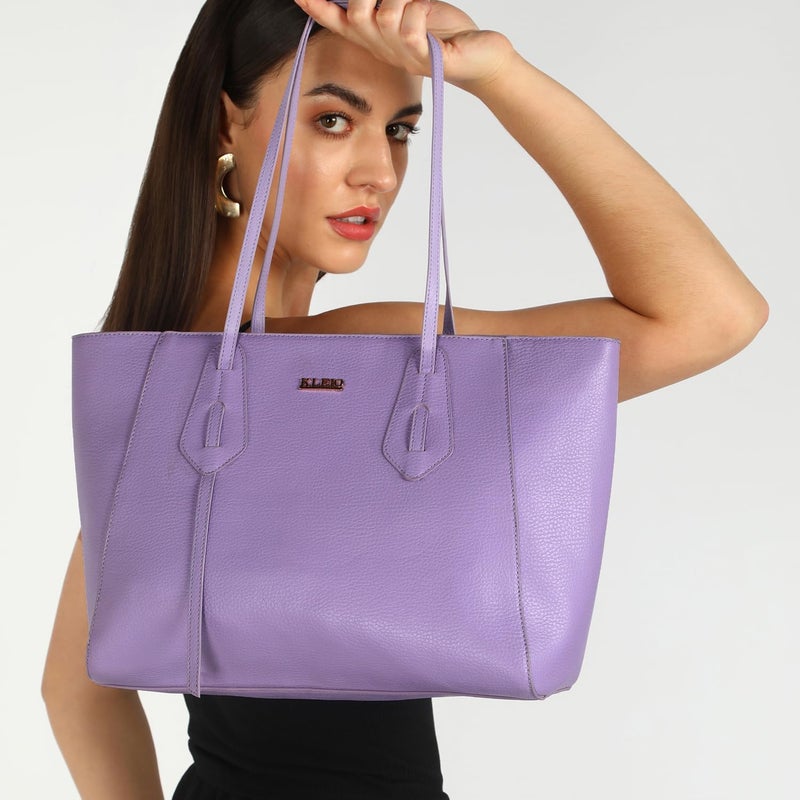 KLEIO Vegan Leather Zipper Office Tote Bag with Laptop Compartment (14") - Purple - Image 2
